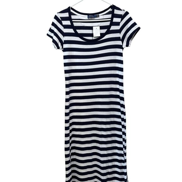 POLO RALPH LAUREN Maxi Tshirt Dress Small Navy Blue Stripe Preppy Nautical NWT - Picture 9 of 12